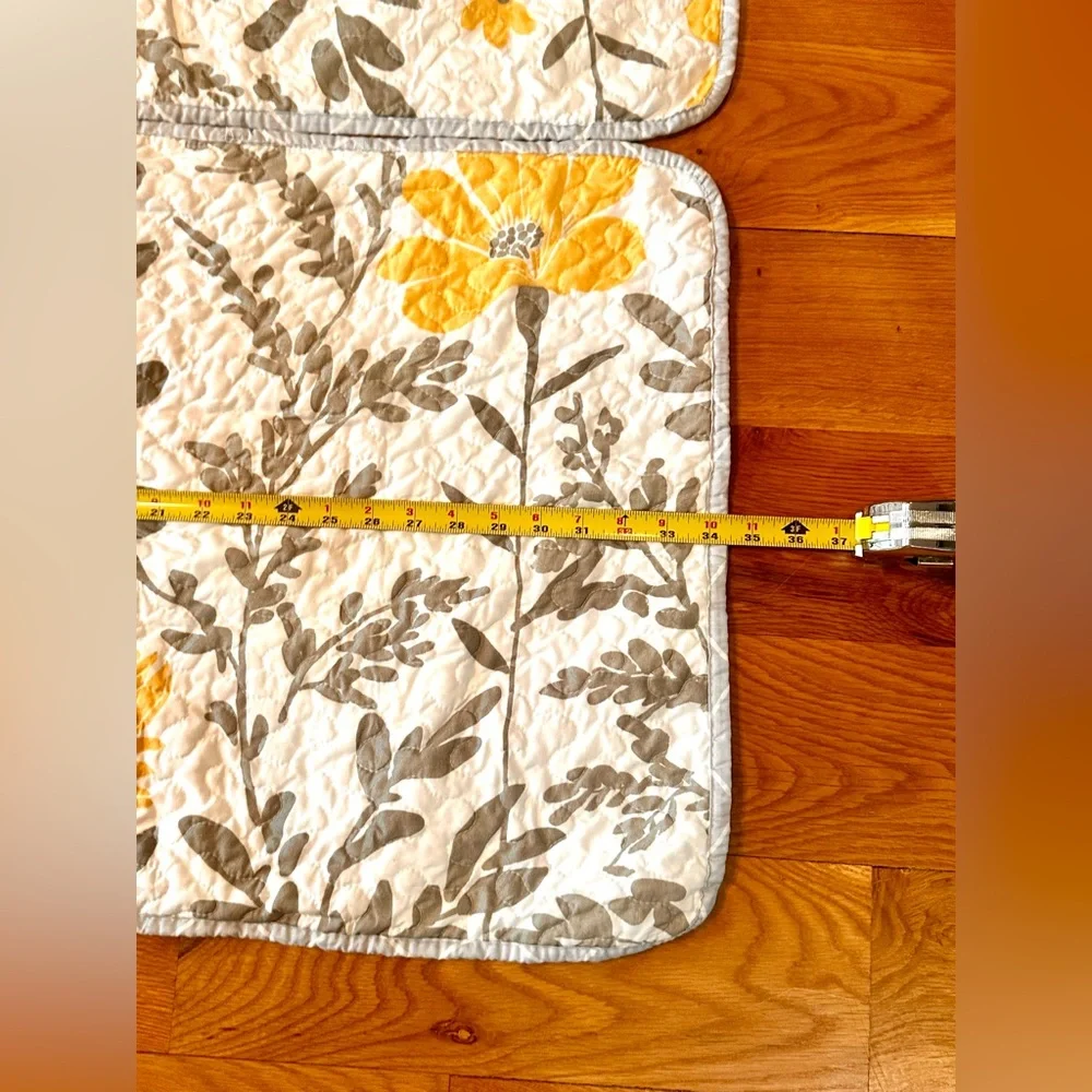 Quilted Floral Yellow/Gray/White King Pillow Sham Set 20x36